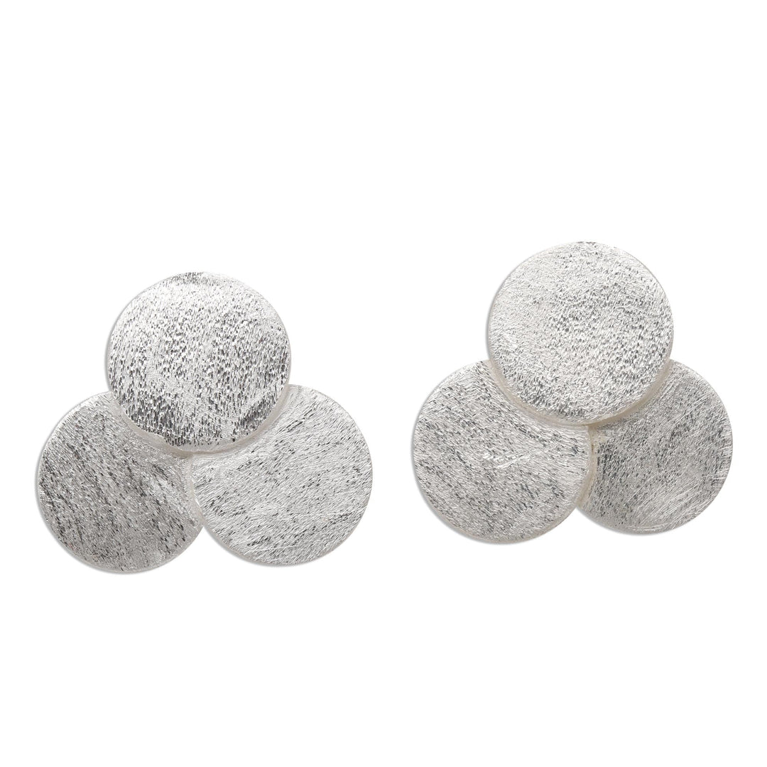 Petite Handcrafted Sterling Silver Button Earrings from Bali - Textured Trio