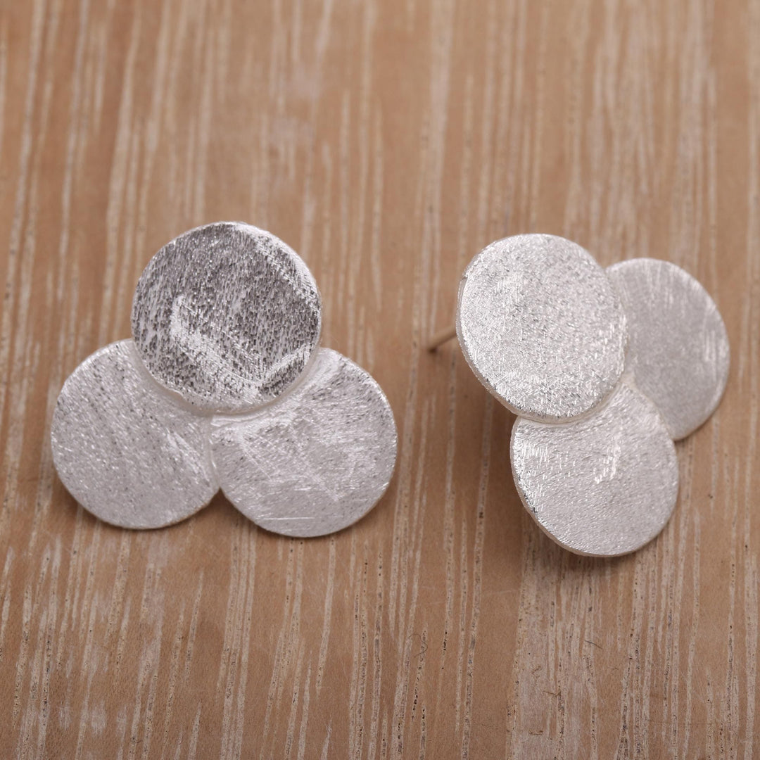 Petite Handcrafted Sterling Silver Button Earrings from Bali - Textured Trio