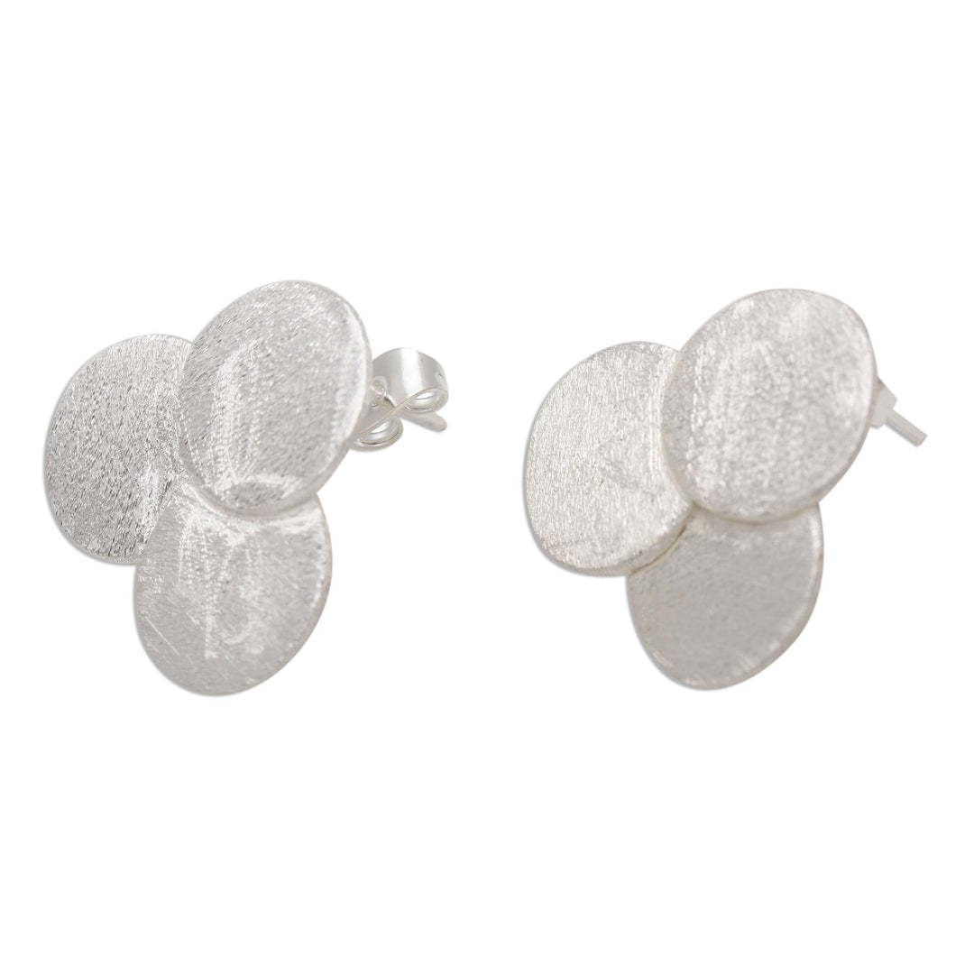 Petite Handcrafted Sterling Silver Button Earrings from Bali - Textured Trio