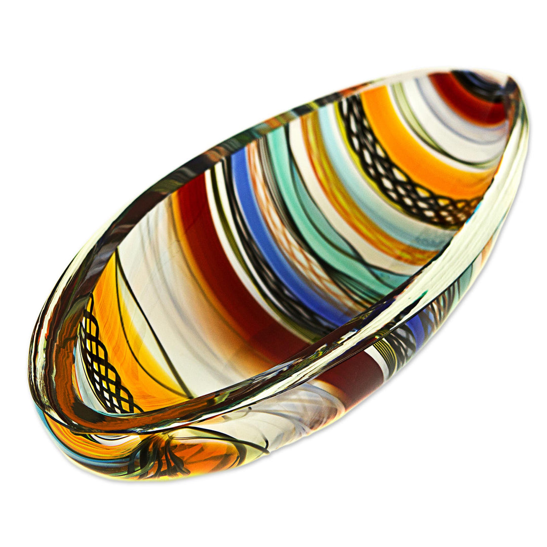 Artisan Crafted Handblown Colorful Art Glass Centerpiece - Rainbow Eclipse
