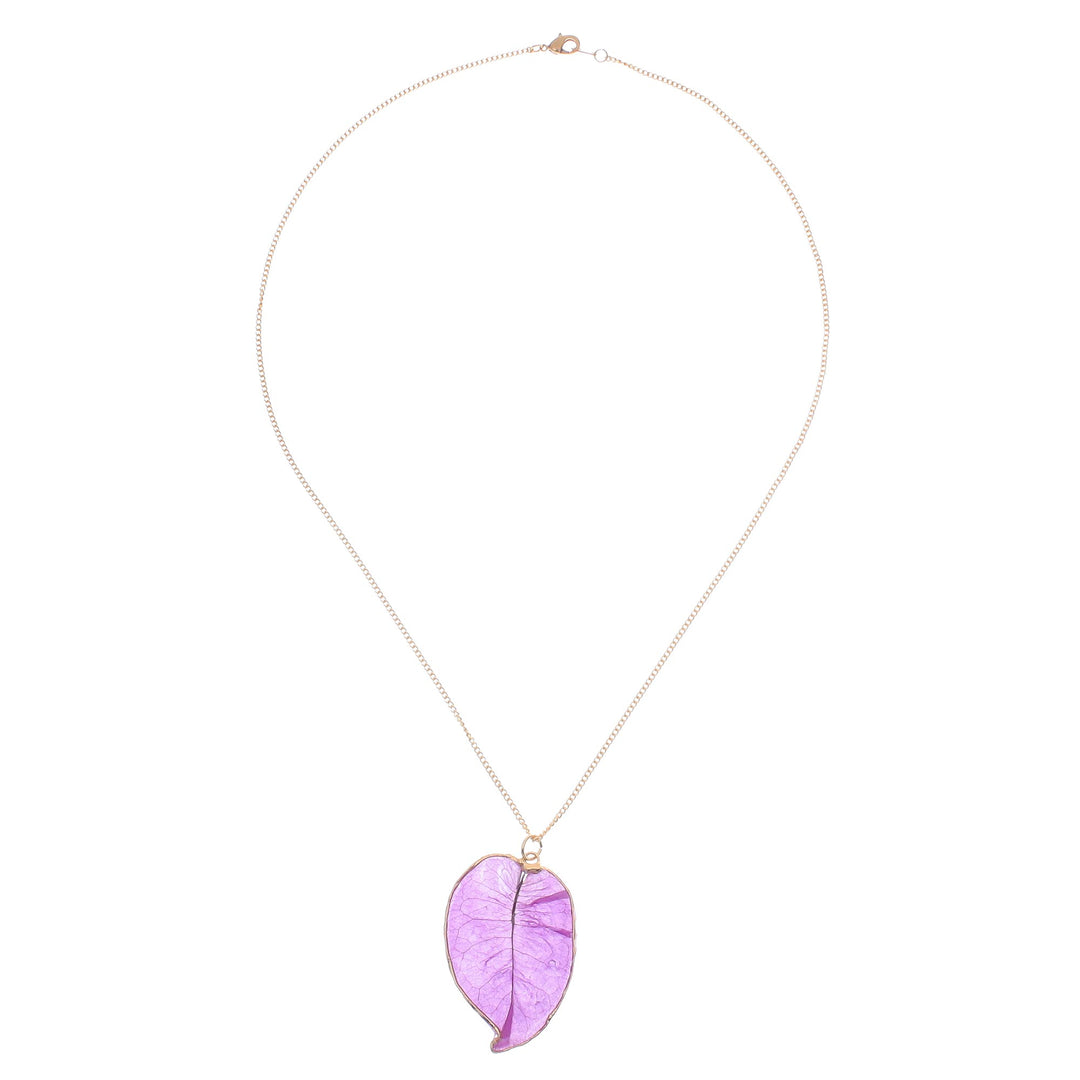 Gold Accented Natural Flower Pendant Necklace in Purple - Bougainvillea Love in Purple