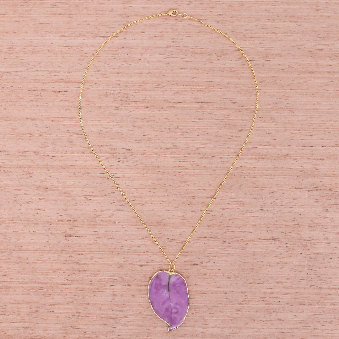 Gold Accented Natural Flower Pendant Necklace in Purple - Bougainvillea Love in Purple