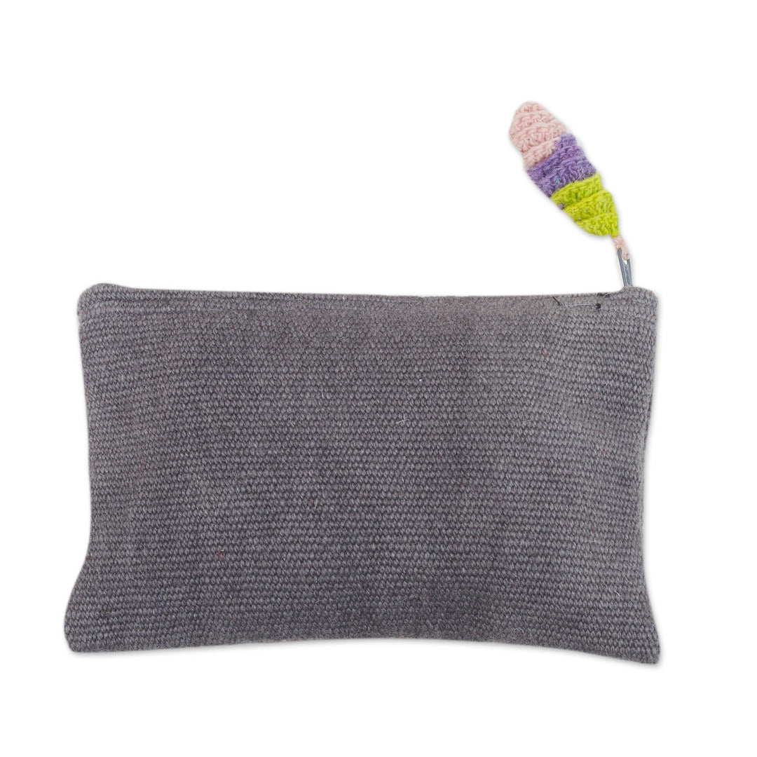 Floral 100% Alpaca Clutch in Smoke from Peru - Smoke Garden