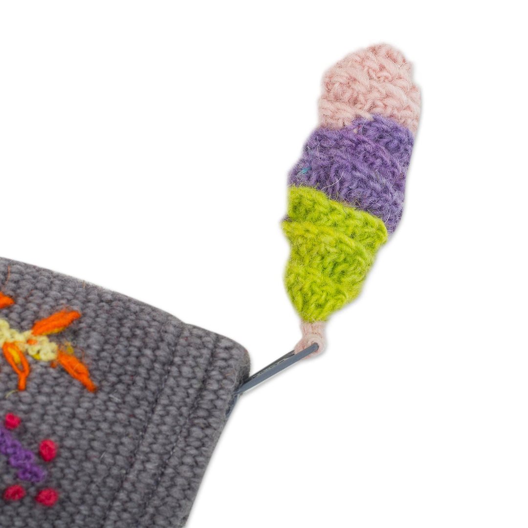 Floral 100% Alpaca Clutch in Smoke from Peru - Smoke Garden