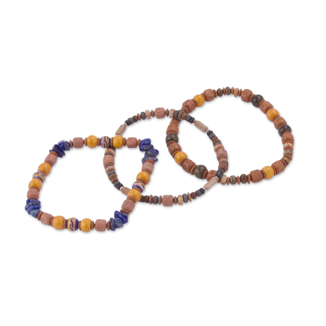 Three Sodalite Sterling Silver and Ceramic Beaded Bracelets - Splendorous