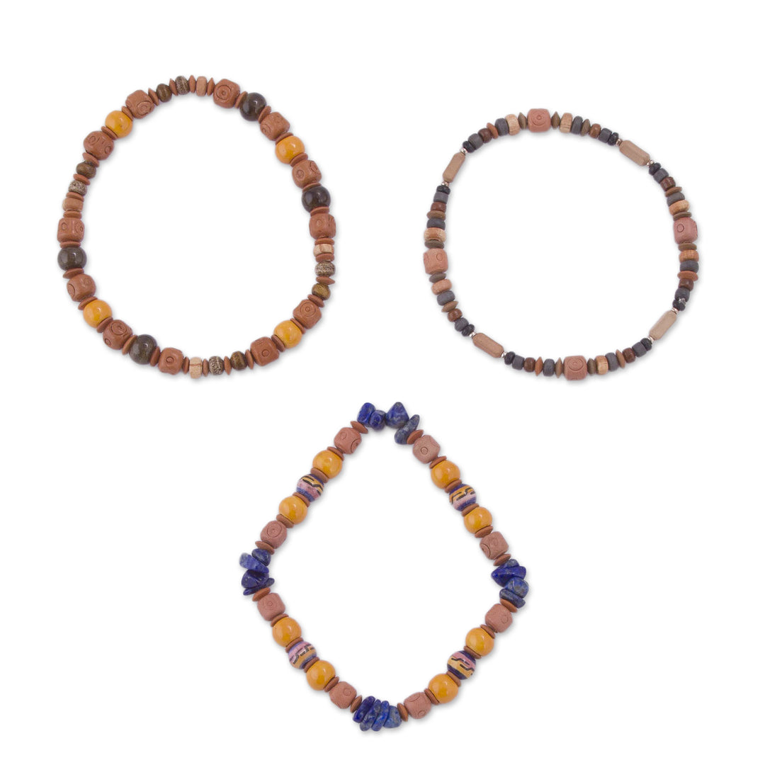 Three Sodalite Sterling Silver and Ceramic Beaded Bracelets - Splendorous