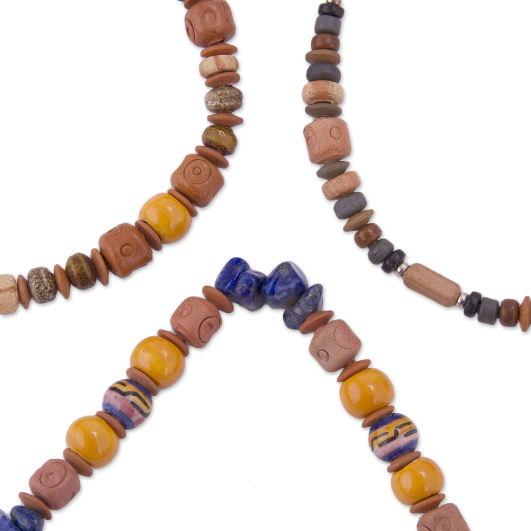 Three Sodalite Sterling Silver and Ceramic Beaded Bracelets - Splendorous