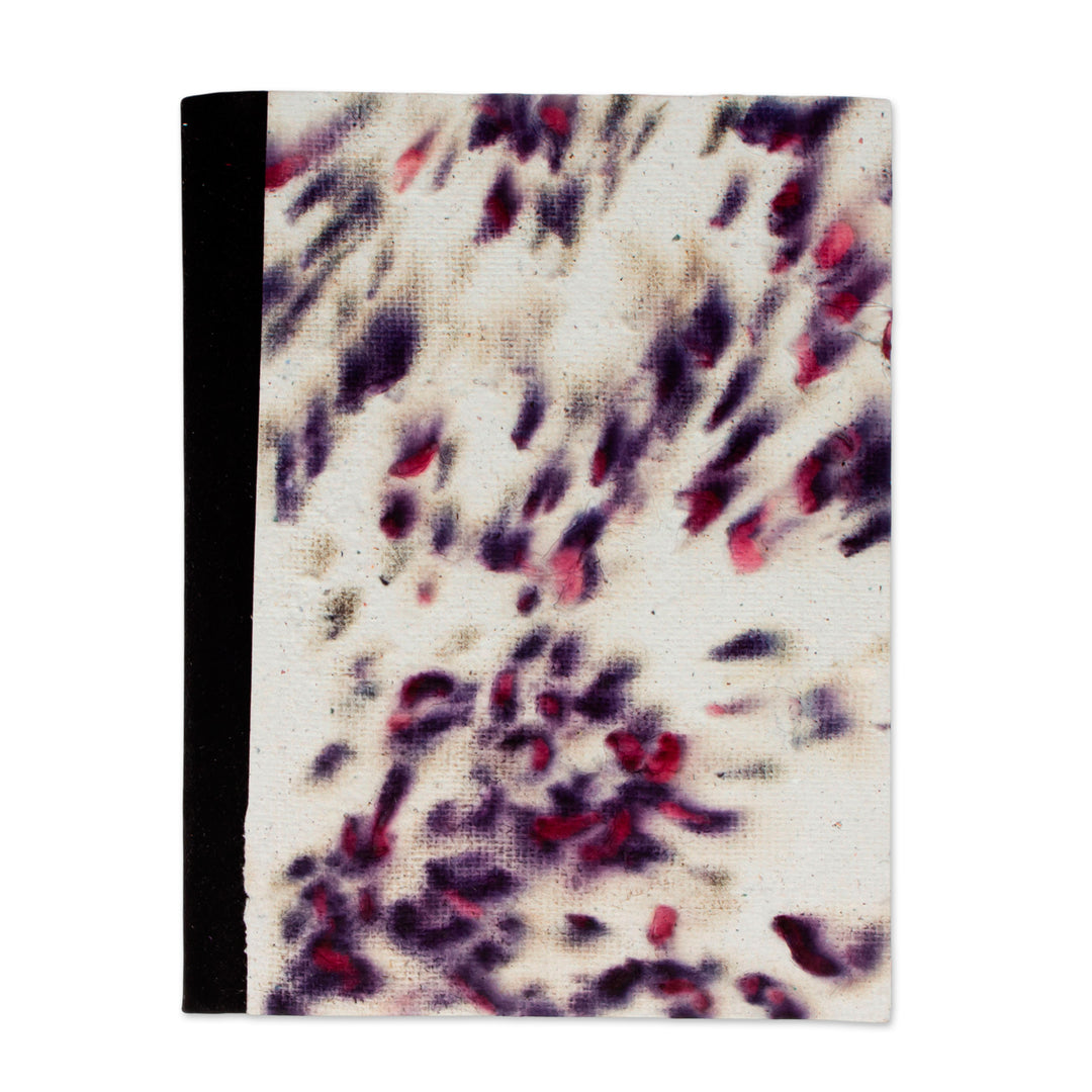 Fuchsia and Purple Recycled Paper Journal with Black Suede - Abstract Petals