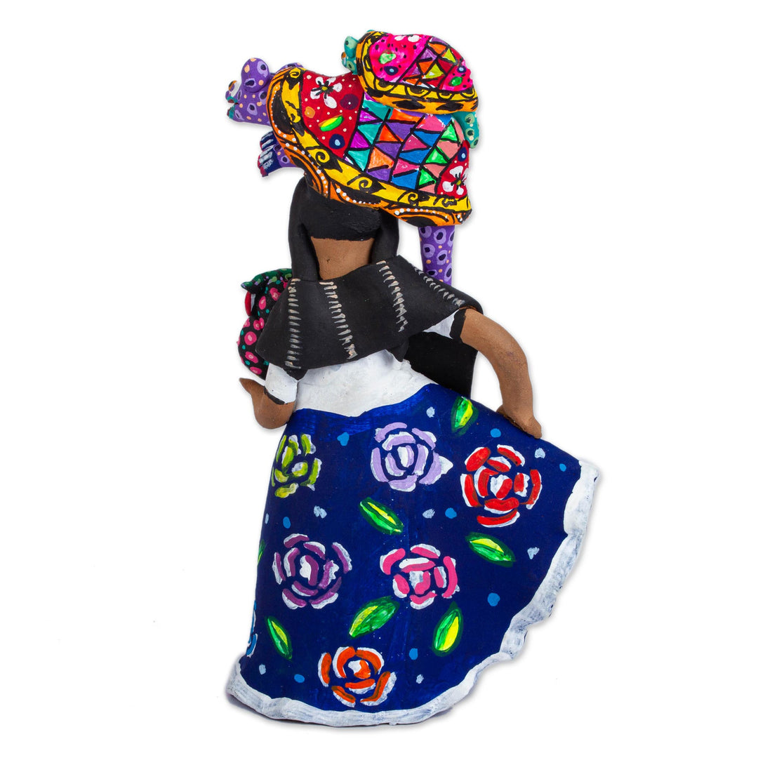 Alebrije-Themed Ceramic Sculpture from Mexico - Woman with Alebrijes