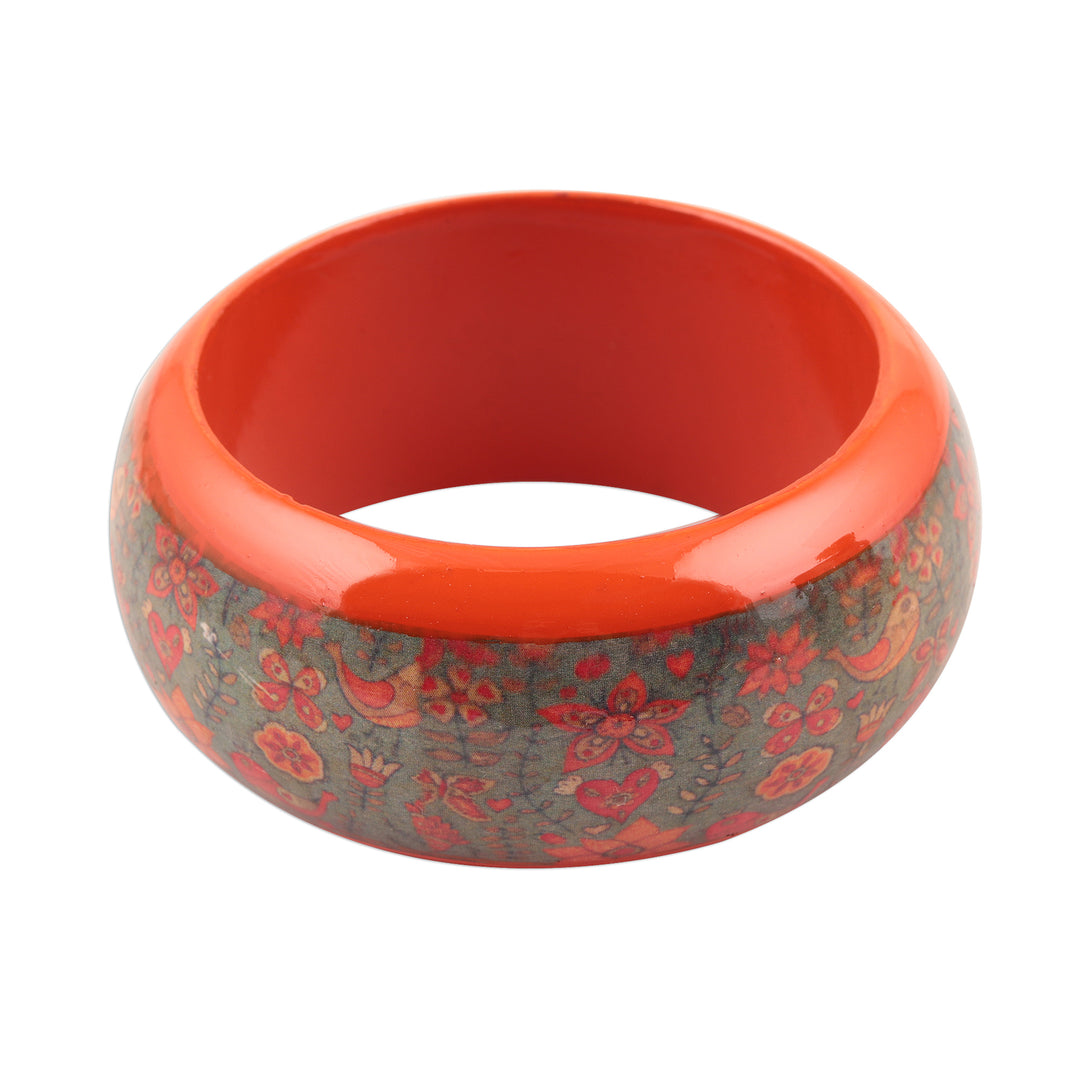 Bird Motif Haldu Wood Bangle Bracelet Crafted in India - Bird Garden