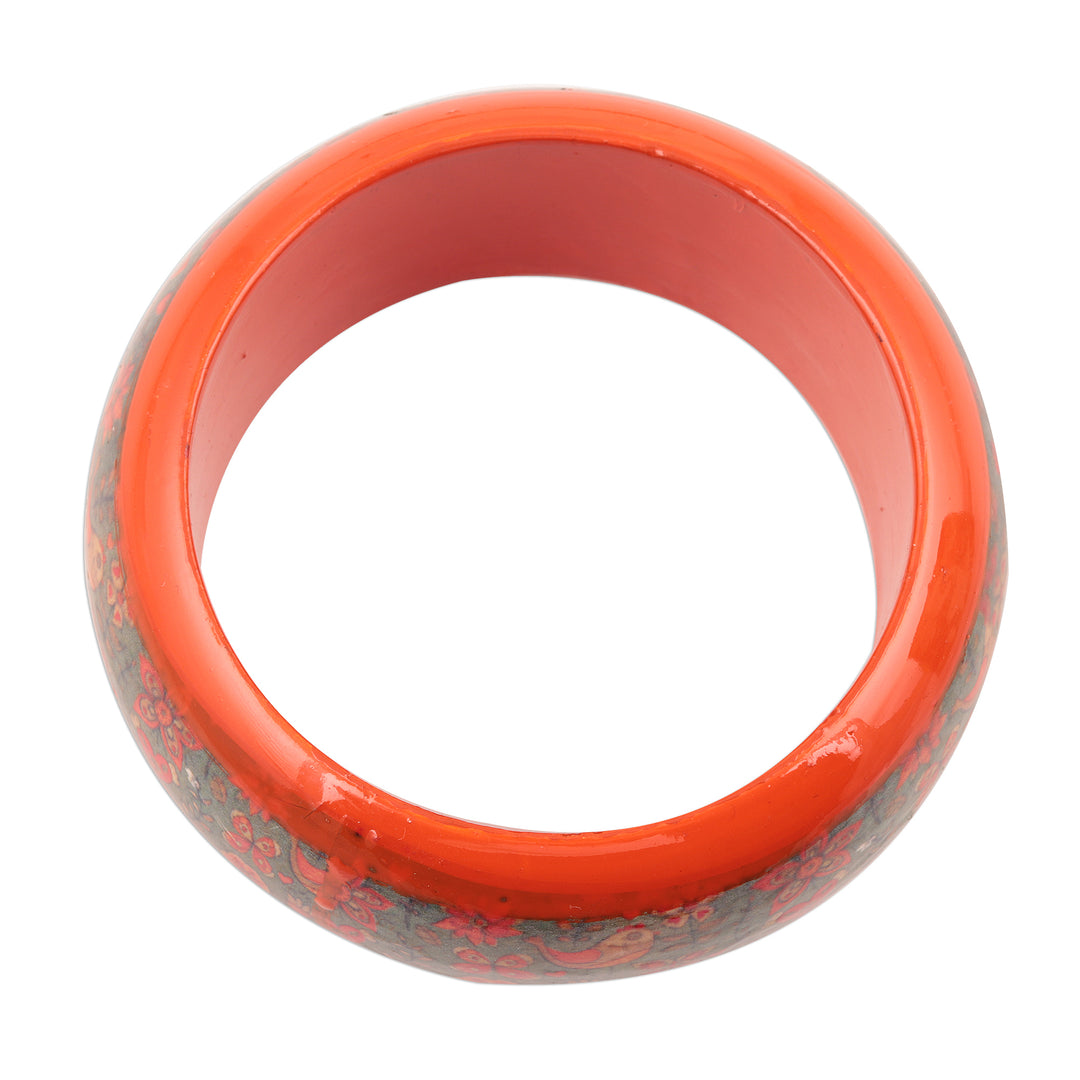 Bird Motif Haldu Wood Bangle Bracelet Crafted in India - Bird Garden