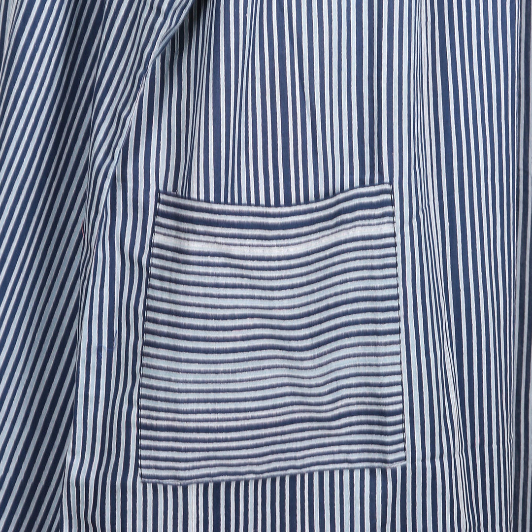 Dark and Light Blue Striped Cotton Caftan Dress - Stripes and Flowers