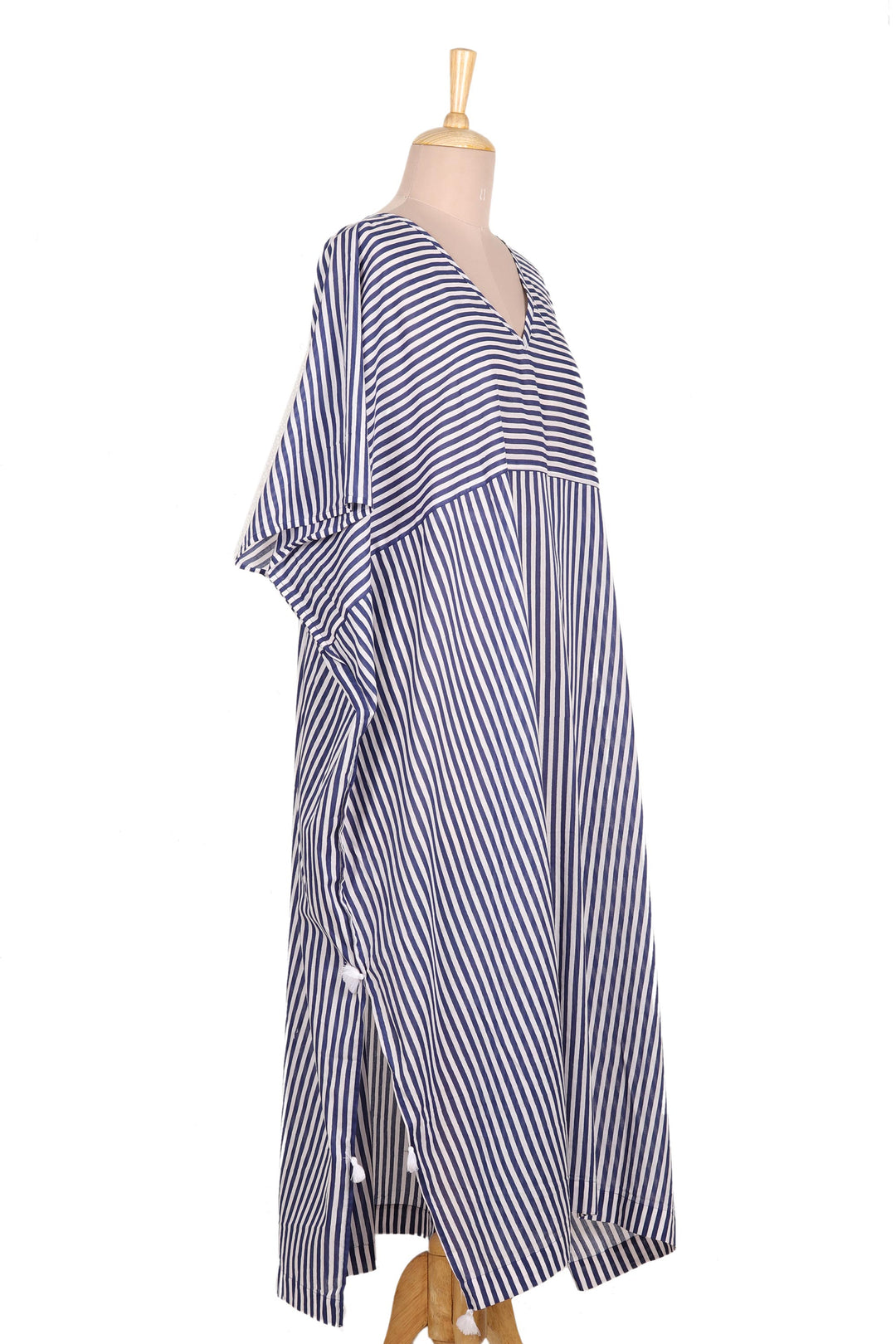 Relaxed Striped Cotton Caftan Dress - Delhi Stripe