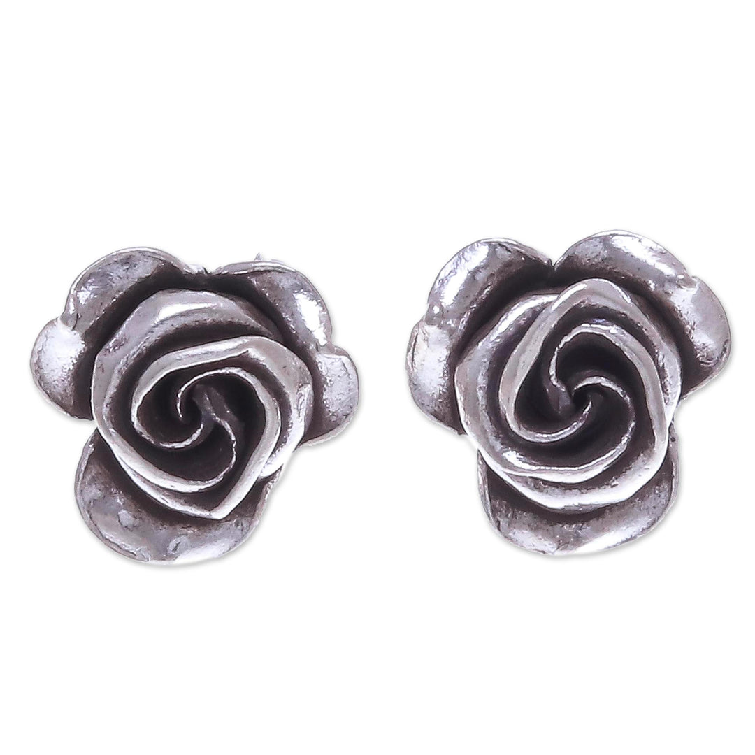 Thai Karen Hill Tribe Silver Flower Stud Earrings - First Rose