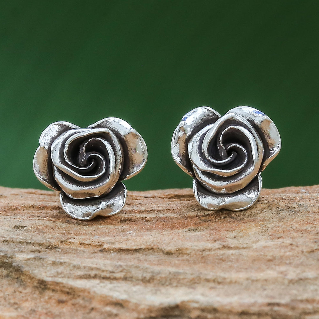 Thai Karen Hill Tribe Silver Flower Stud Earrings - First Rose