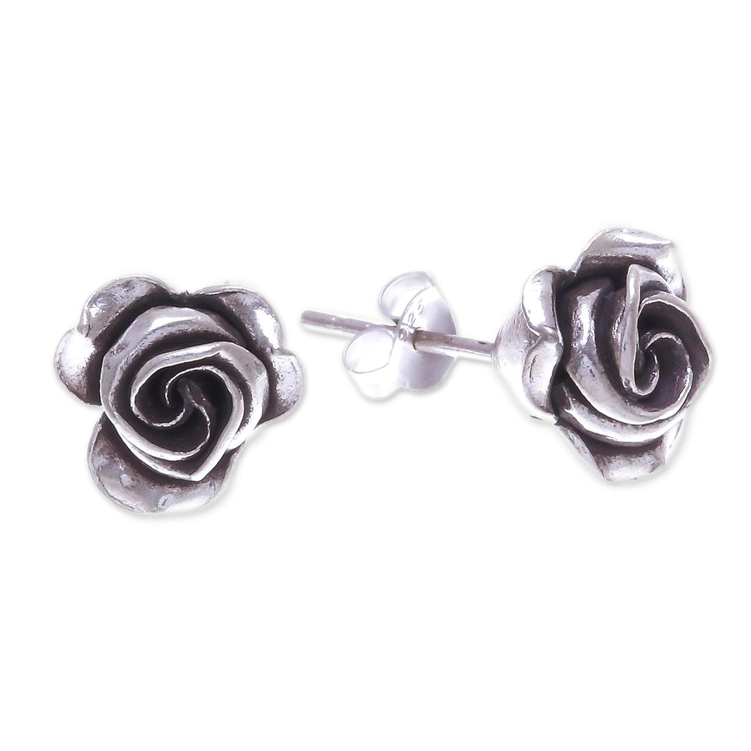 Thai Karen Hill Tribe Silver Flower Stud Earrings - First Rose