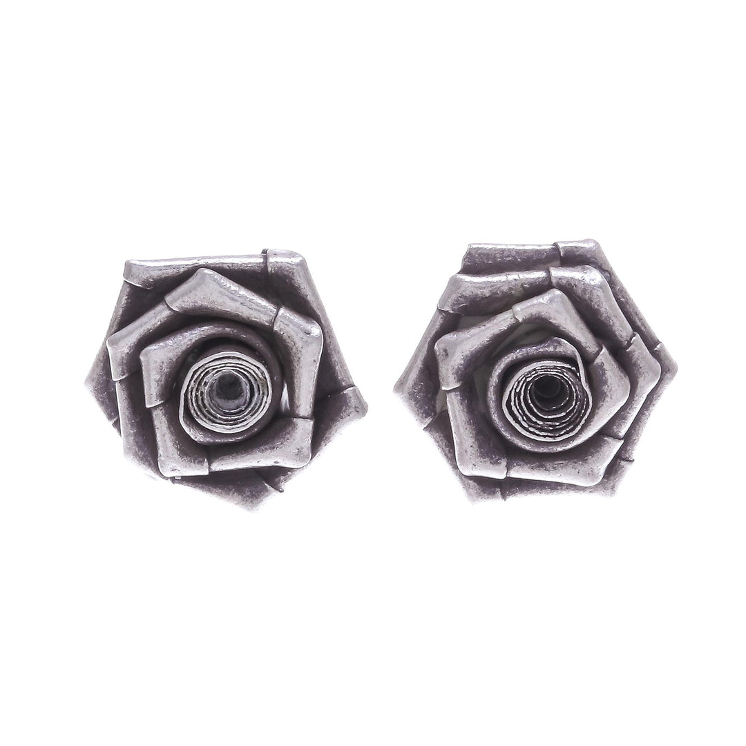 Thai Karen Hill Tribe Silver Flower Earrings - Origami Rose