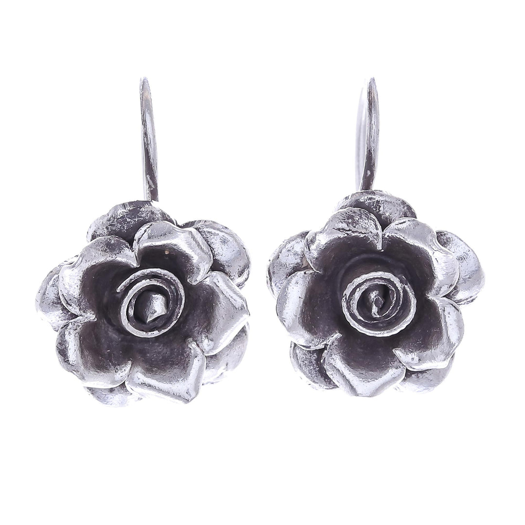 Rose Theme Thai Karen Hill Tribe Silver Drop Earrings - Hill Tribe Roses