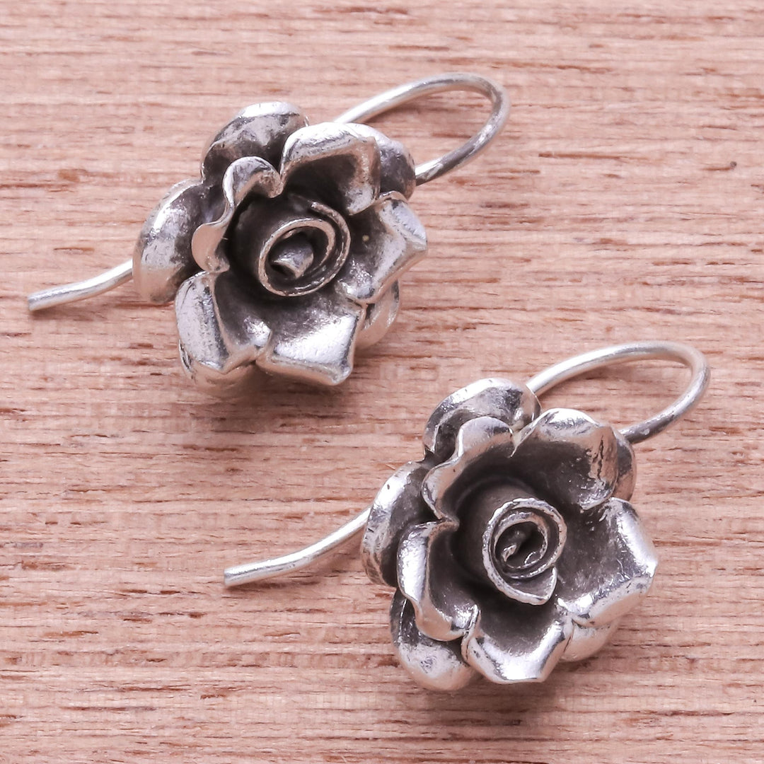 Rose Theme Thai Karen Hill Tribe Silver Drop Earrings - Hill Tribe Roses