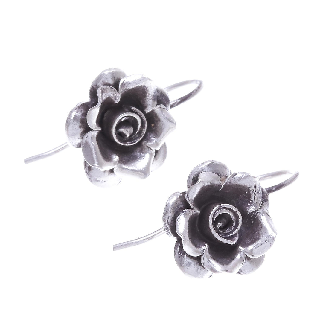 Rose Theme Thai Karen Hill Tribe Silver Drop Earrings - Hill Tribe Roses