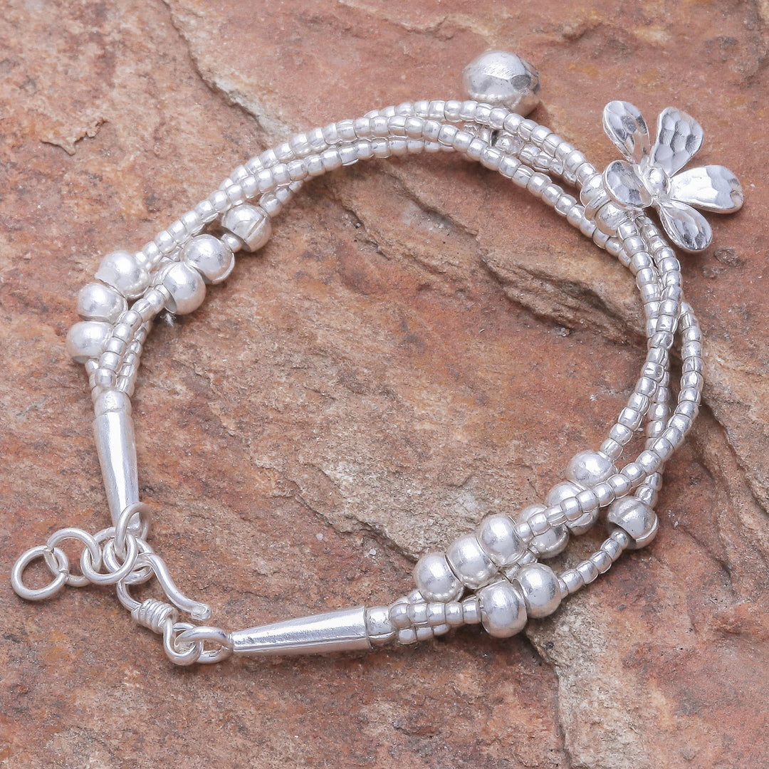 Thai Karen Hill Tribe Silver Floral Bracelet with a Bell - Singing Blossom