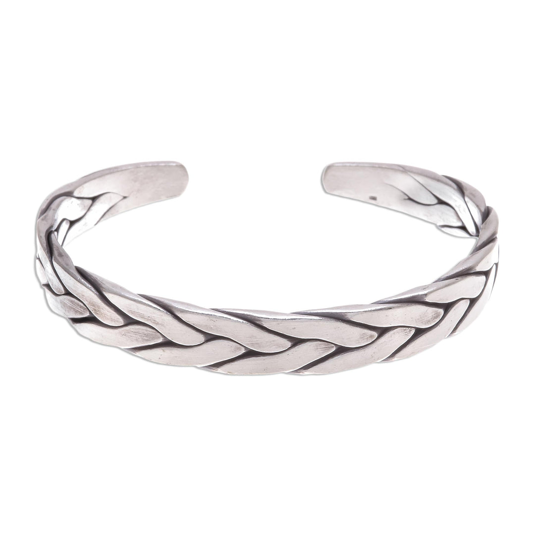 Thai Braided Sterling Silver Cuff Bracelet - Mountain Streams