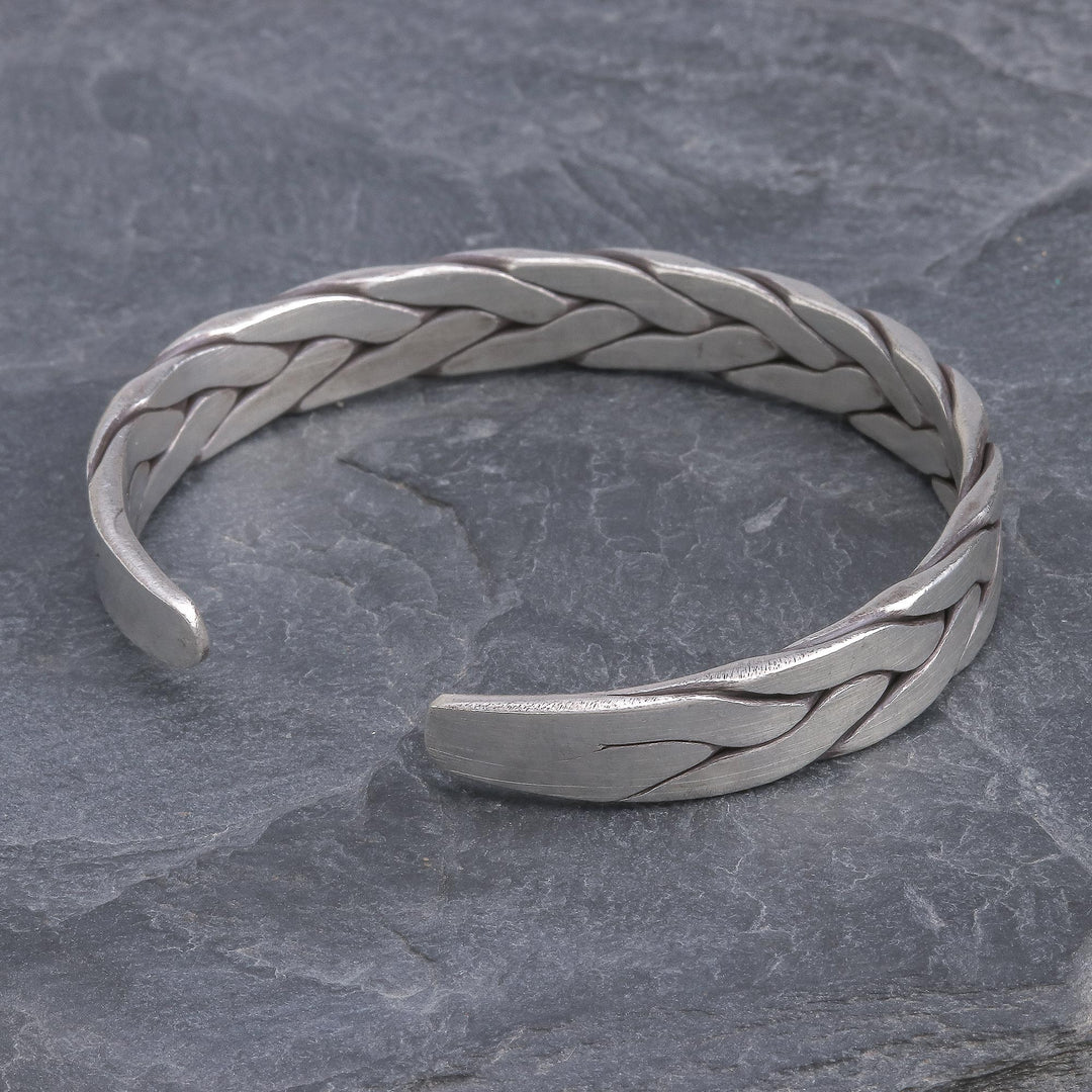 Thai Braided Sterling Silver Cuff Bracelet - Mountain Streams