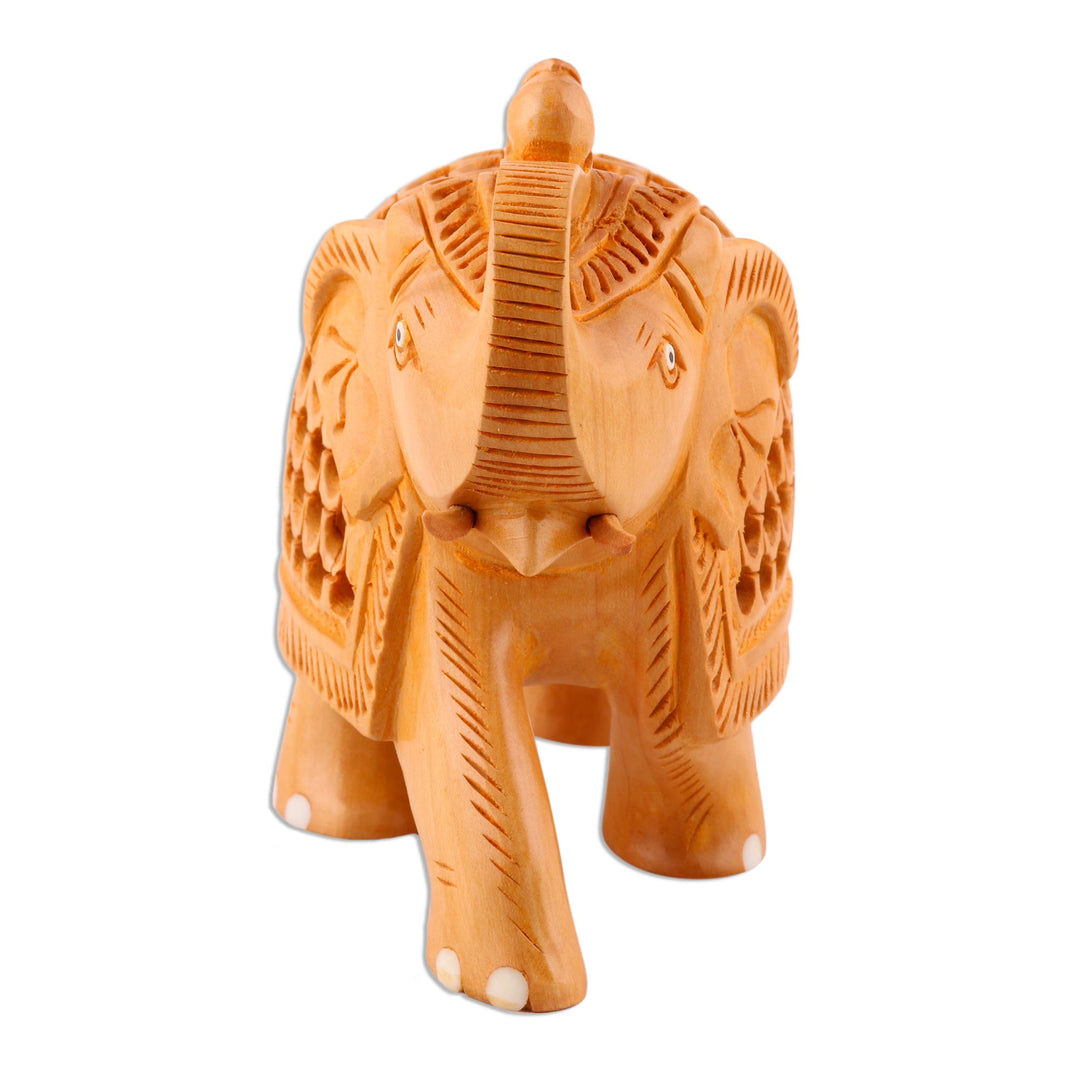 Jali Style Wood Elephant Sculpture - Enchanting Elephant