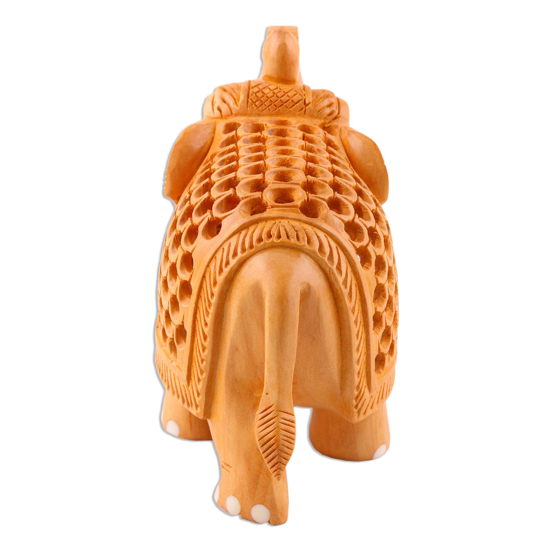 Jali Style Wood Elephant Sculpture - Enchanting Elephant