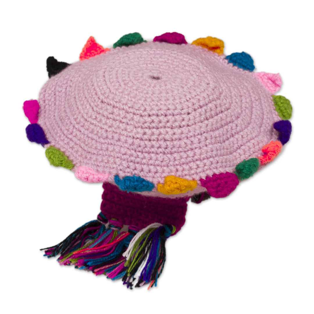 Crocheted Alpaca Blend Chullo Hat in Blush from Peru - Inca Festival in Blush