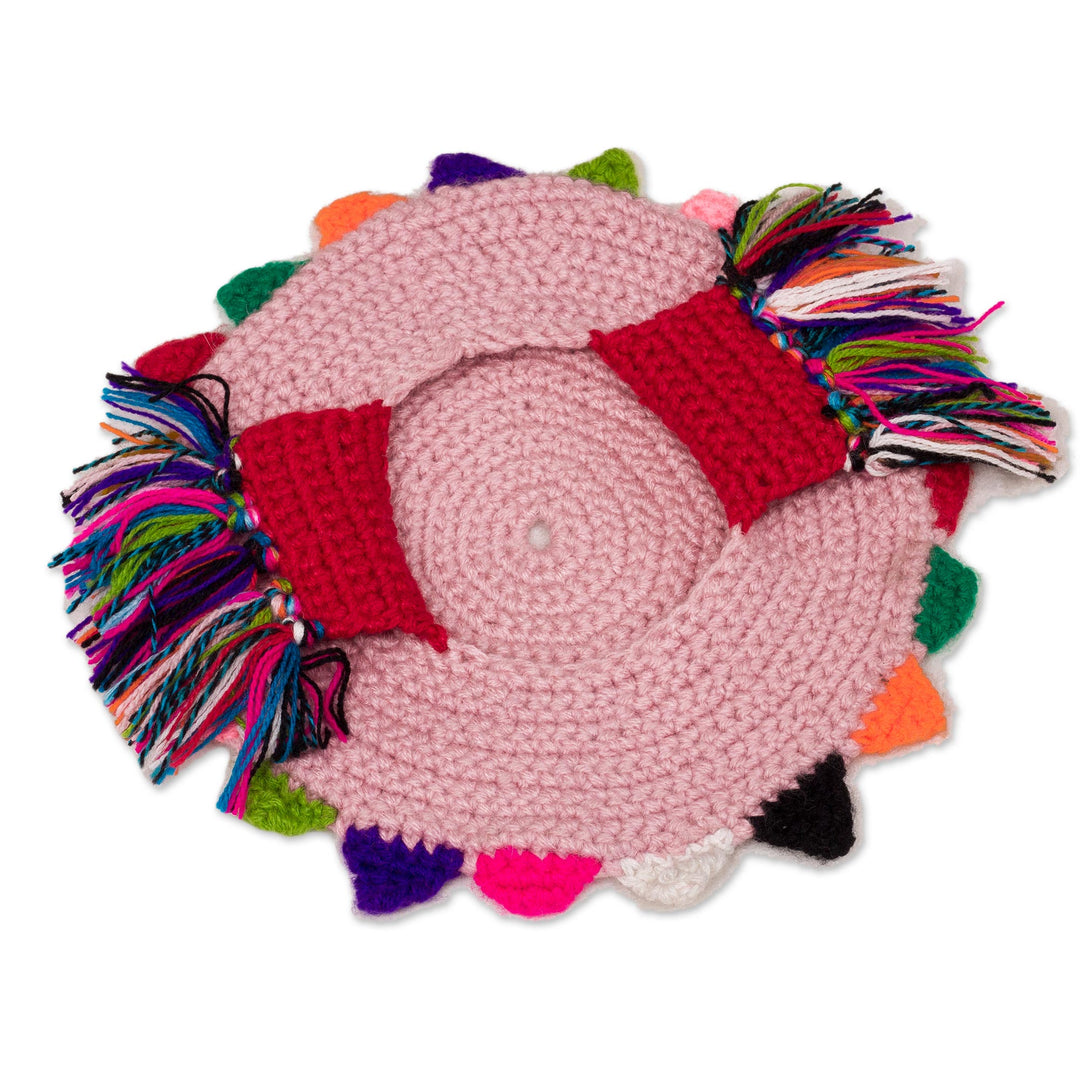 Crocheted Alpaca Blend Chullo Hat in Blush from Peru - Inca Festival in Blush