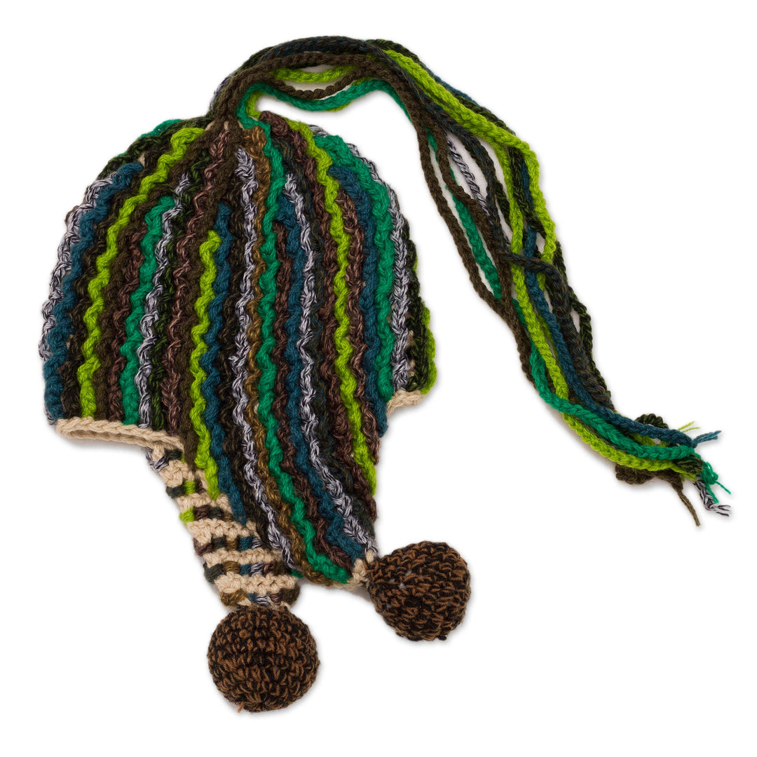 Crocheted Alpaca Blend Chullo Hat in Green from Peru - Fun Forest