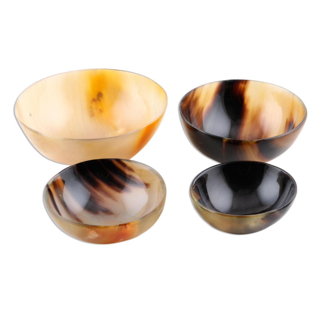 Set of 4 Small Handcrafted Buffalo Horn Bowls - Handsome Quartet
