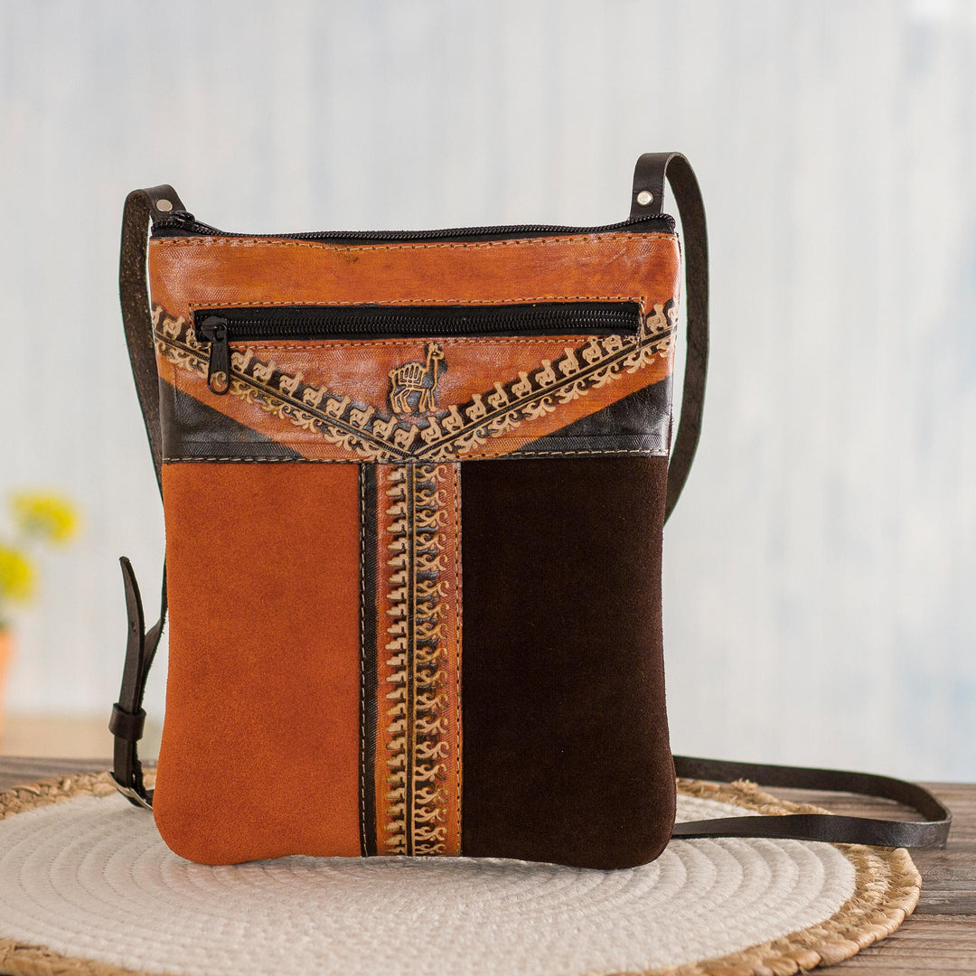 Llama Pattern Leather Accented Suede Sling in Brown - Mountain Llama