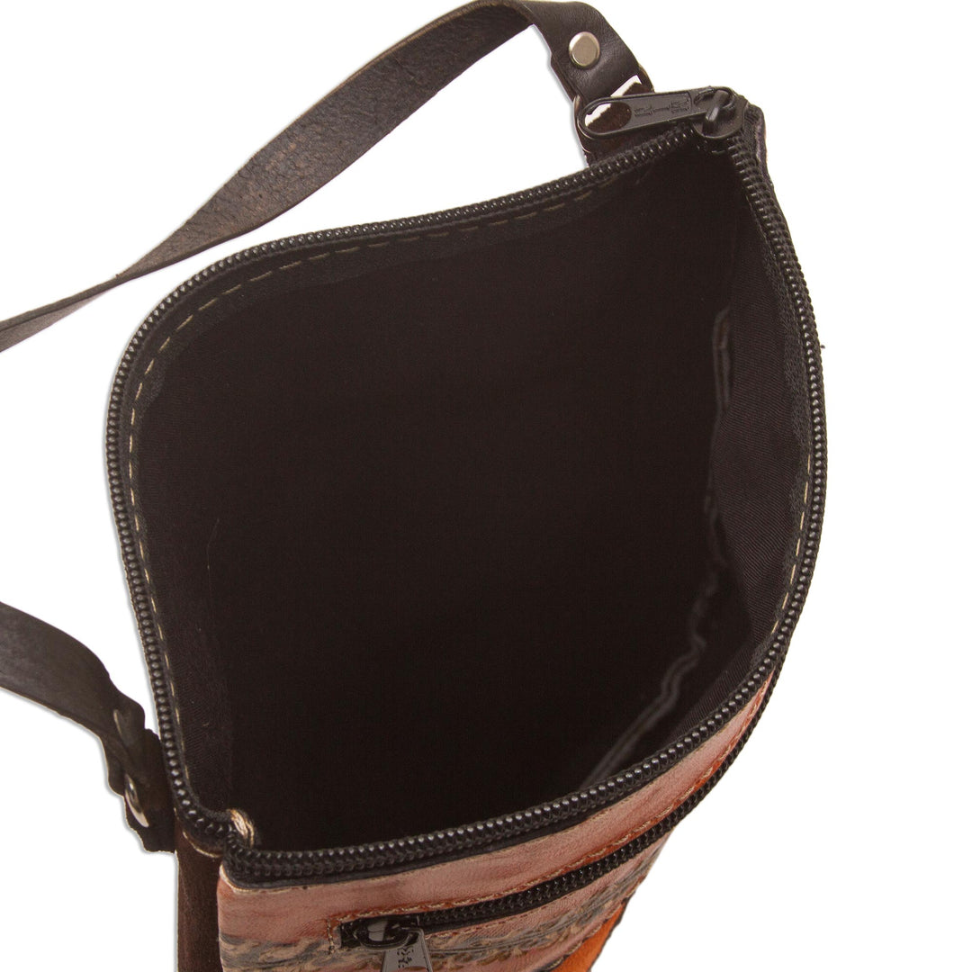 Llama Pattern Leather Accented Suede Sling in Brown - Mountain Llama