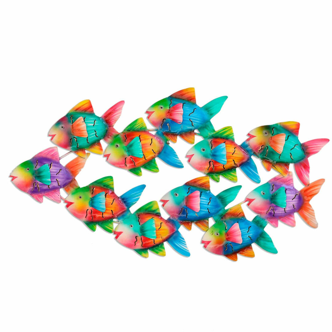 Colorful Metal School of Fish Wall Sculpture - Colorful School