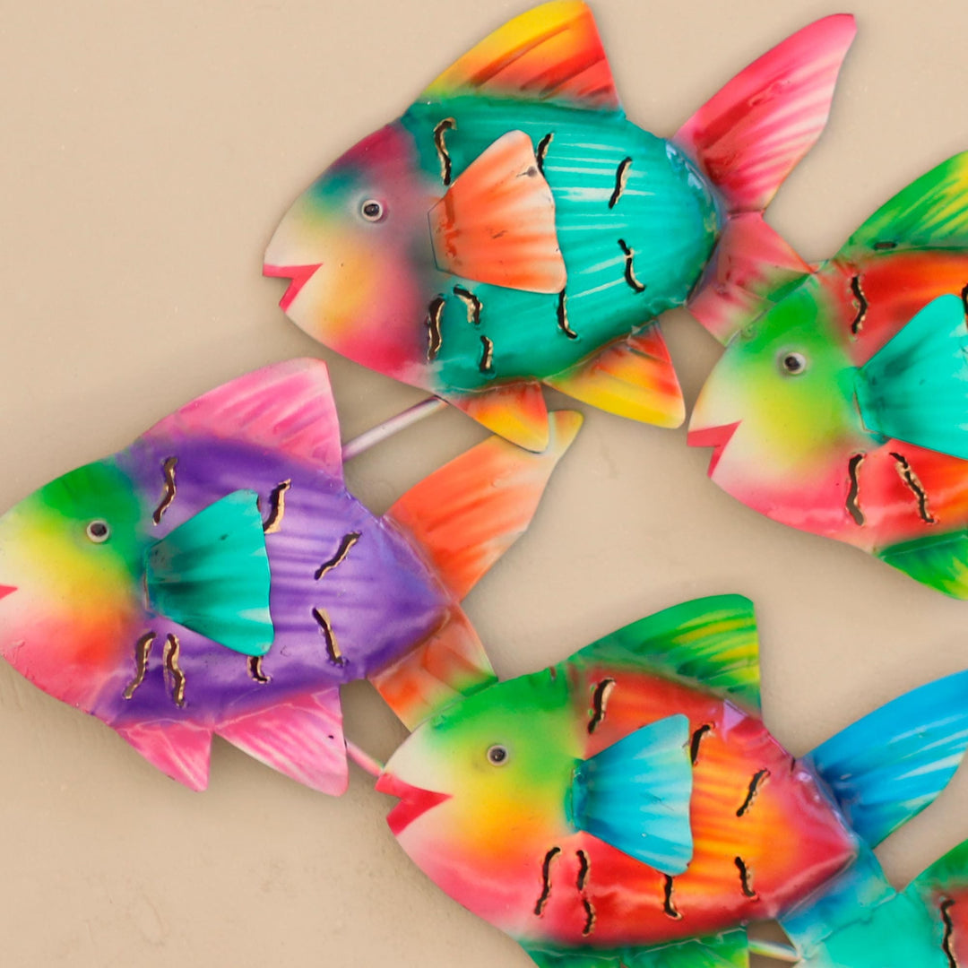 Colorful Metal School of Fish Wall Sculpture - Colorful School