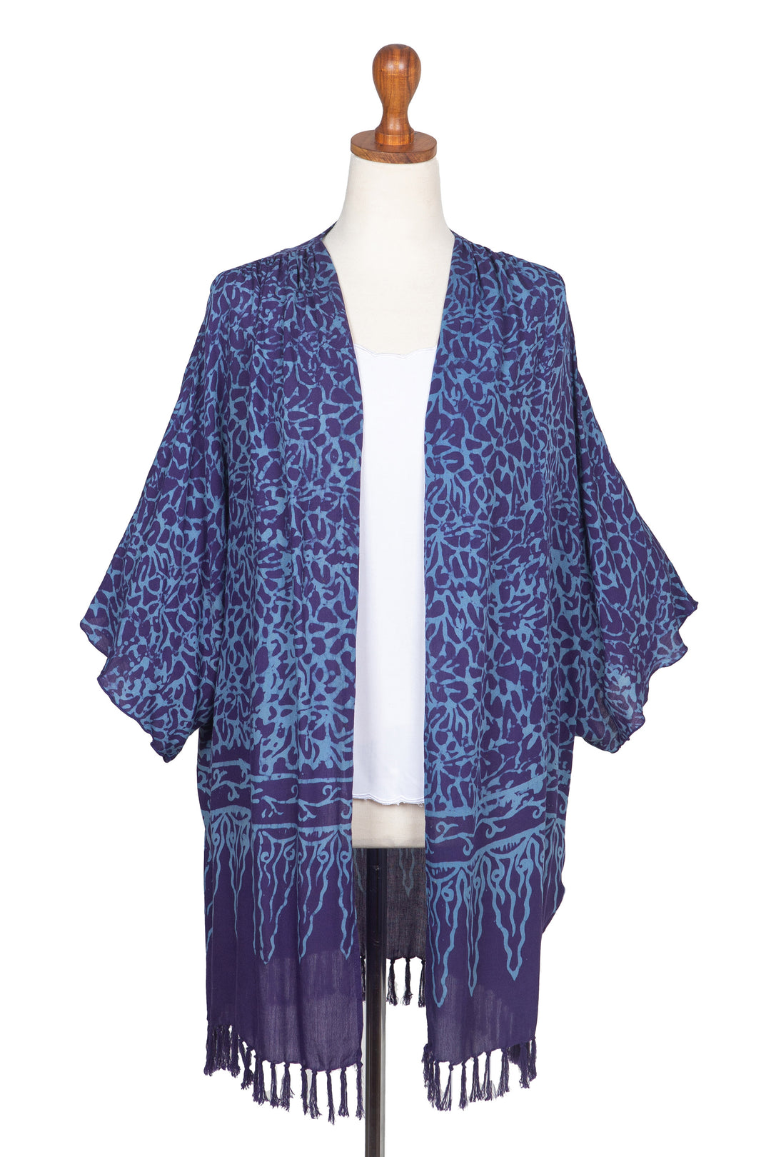Rayon Batik Kimono Jacket in Blue Violet Print - Waterways