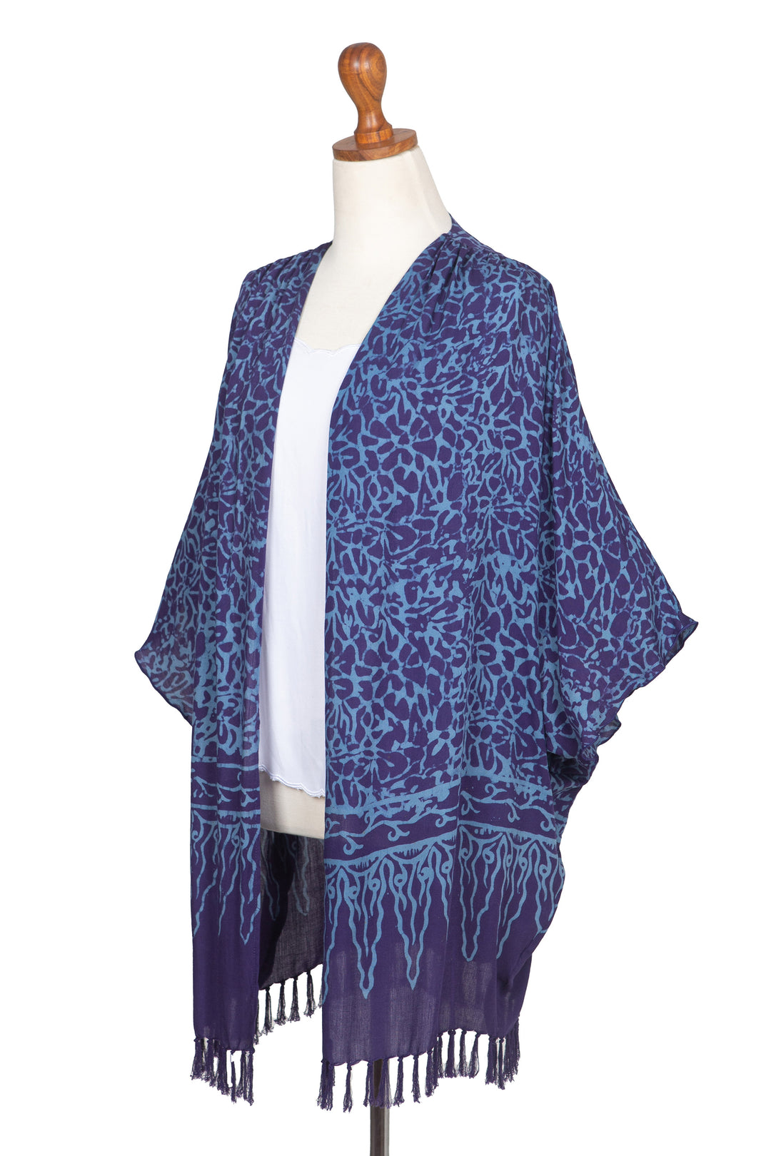 Rayon Batik Kimono Jacket in Blue Violet Print - Waterways