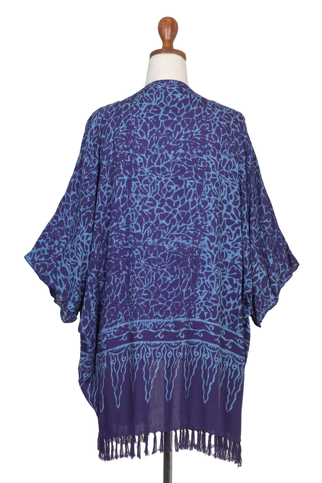 Rayon Batik Kimono Jacket in Blue Violet Print - Waterways