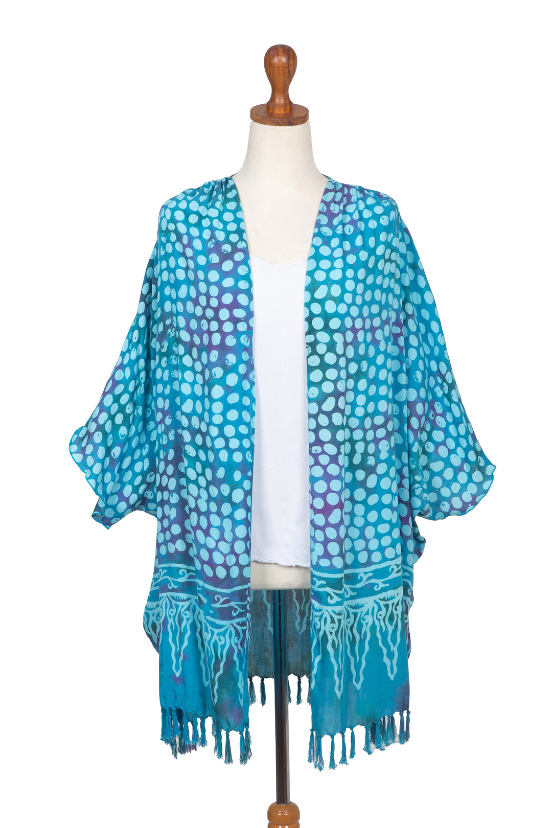 Blue Batik Rayon Kimono Topper for Women - Bubbles