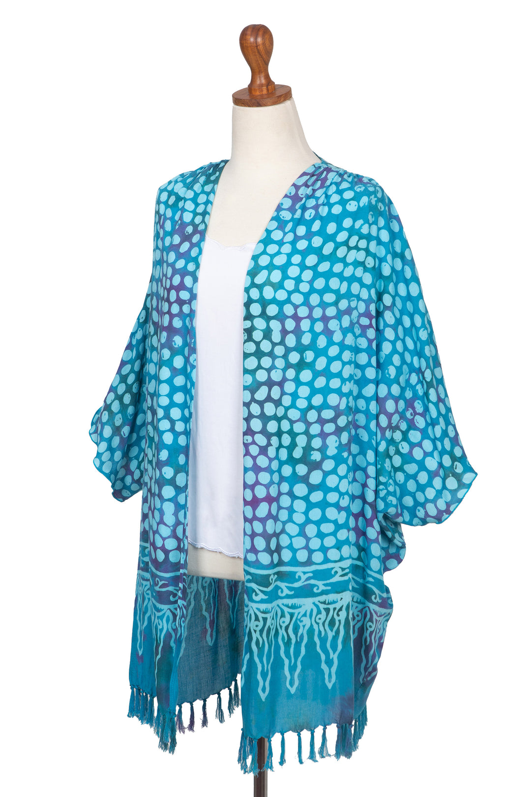 Blue Batik Rayon Kimono Topper for Women - Bubbles