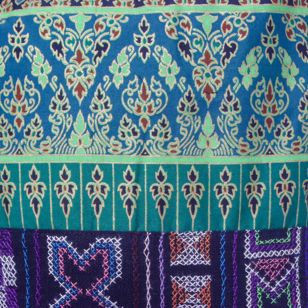 Black and Multi-Color Patterned Cotton Blend Shoulder Bag - Vibrant Gardens