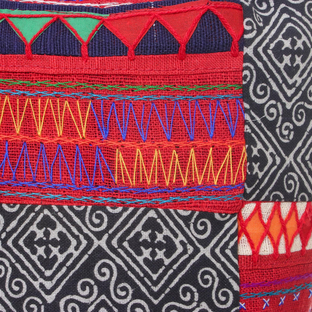 Red and Black and White Patchwork Cotton Blend Shoulder Bag - Patchwork Perfection