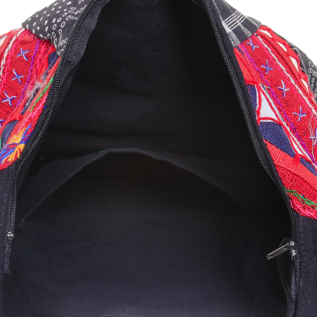 Red and Black and White Patchwork Cotton Blend Shoulder Bag - Patchwork Perfection