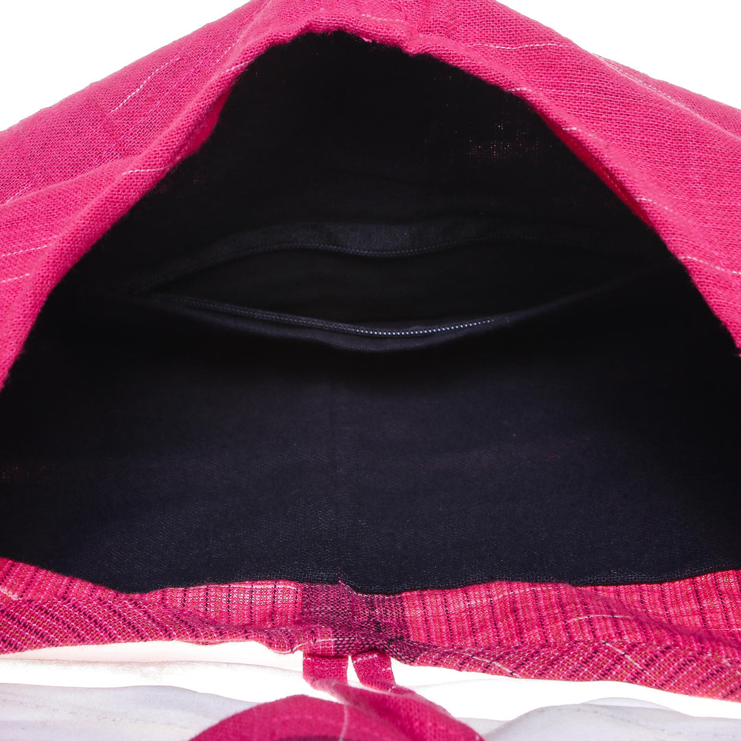 Fuchsia and Cerise Color Block 100% Cotton Shoulder Bag - Passionate for Pink
