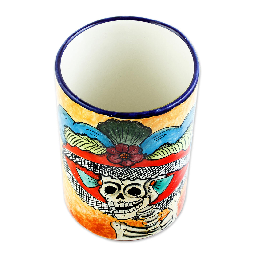 Ceramic Catrina Vase Hand Painted in Mexico - Brilliant Catrina