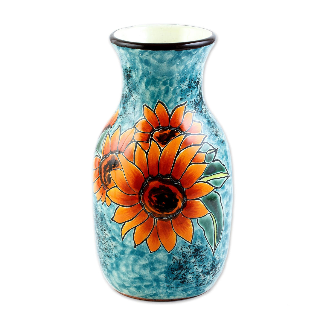 Unique Hand Painted Sunflower Themed Vase - Sunflower Brilliance