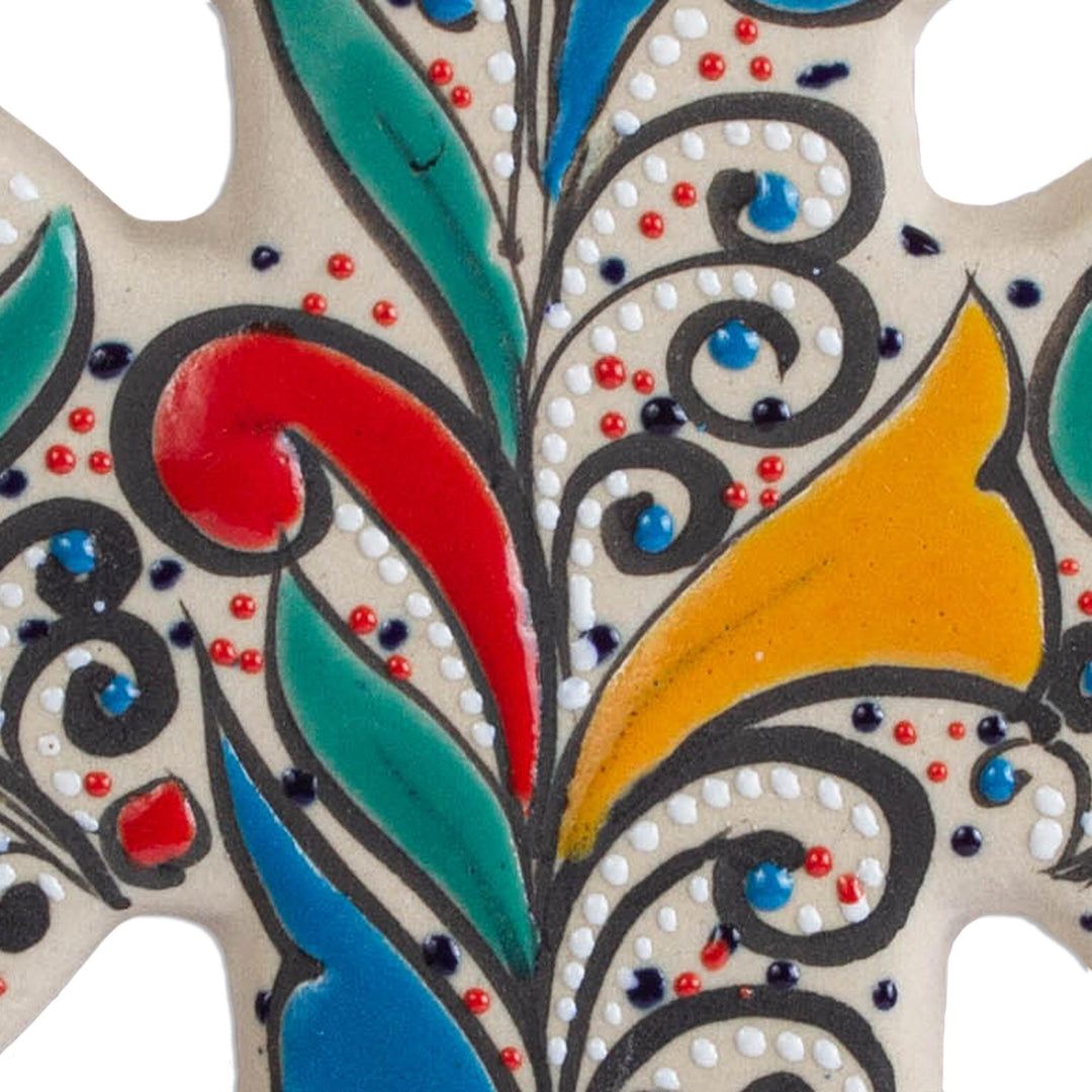 Handmade Ceramic Wall Cross with Colorful Motifs (8 Inch) - Flourishing Faith