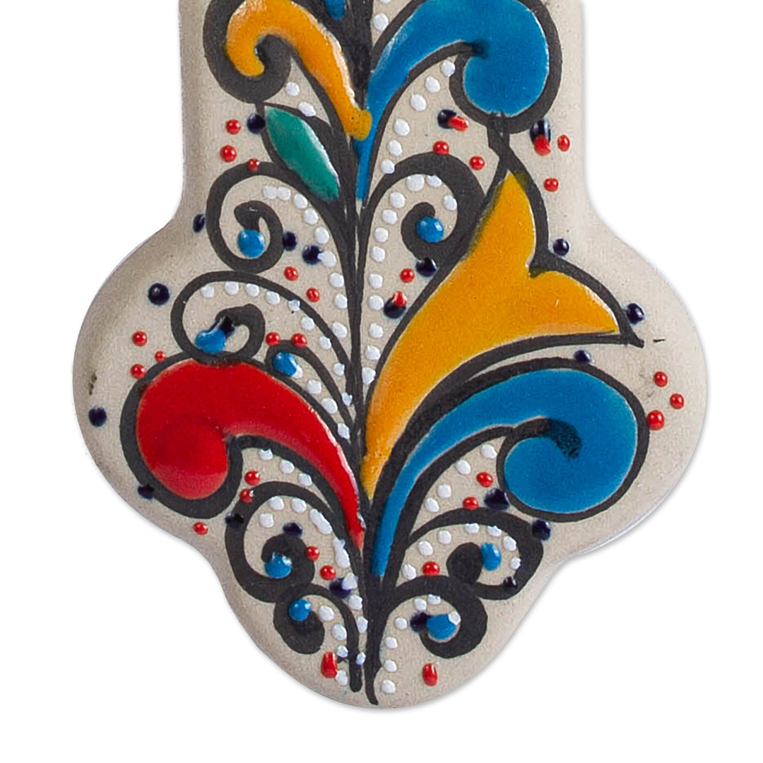 Handmade Ceramic Wall Cross with Colorful Motifs (8 Inch) - Flourishing Faith